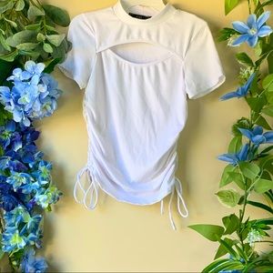 Ribbed Side-tie Mock Neck